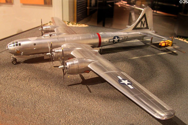 B-29 Superfortress Bockscar model of plane which dropped second atomic bomb on Japan on Aug. 9, 1945 at National Museum of Nuclear Science & History. Albuquerque, NM.