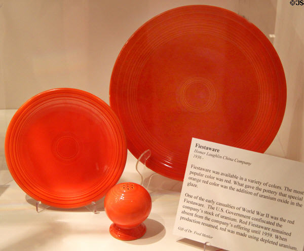 Fiestaware (1936) by Homer Laughlin China Co. take red-orange color from Uranium oxide in glaze at National Museum of Nuclear Science & History. Albuquerque, NM.