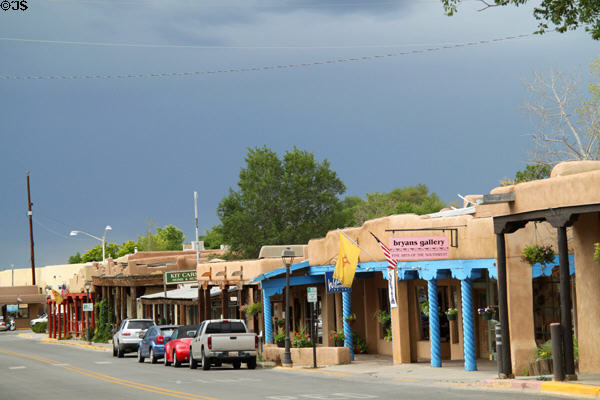 Shops, galleries & artists studios in heritage adobe buildings of Kit Carson Road (former El Camino de Cañon de Taos). Taos, NM.