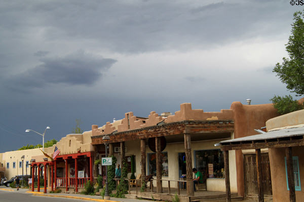 Territorial architecture of Kit Carson Road, some dating from 1820s. Taos, NM.