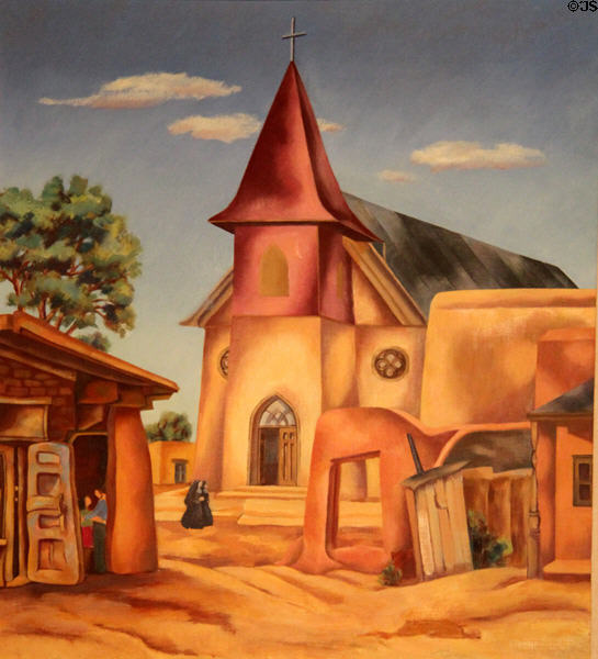 Our lady of Guadalupe church painting (c1929) by Duane Van Vechten at Taos Art Museum. Taos, NM.