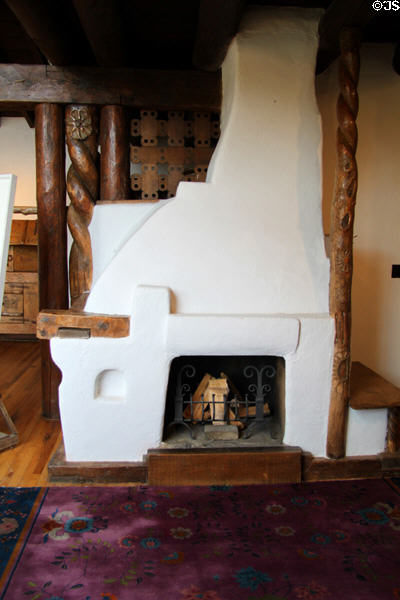 Fireplace in Nicolai Fechin studio at Taos Art Museum. Taos, NM.