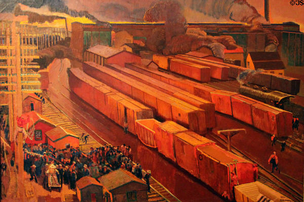 Railroad Yard, Meeting Called painting (c1950) by Ernest L. Blumenschein at Blumenschein Home & Museum. Taos, NM.