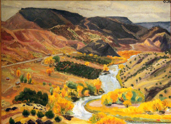 Rio Grande Valley at Rinconada painting (1958) by Helen Greene Blumenschein at Blumenschein Home & Museum. Taos, NM.