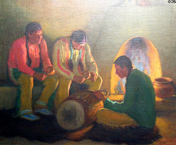 Fireside Chant painting (1920s) by Joseph Henry Sharp at Blumenschein Home & Museum. Taos, NM.