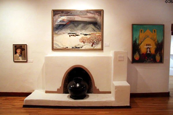 Fireplace in Harwood Museum of Art. Taos, NM. Architect: John Gaw Meem.