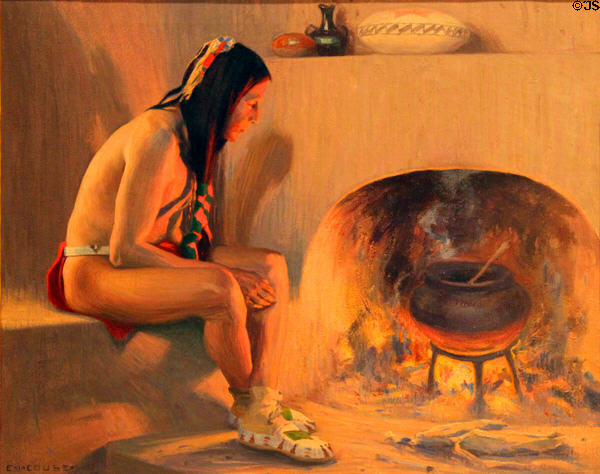 Pueblo Fireplace painting (1917) by Eanger Irving Couse at Harwood Museum of Art. Taos, NM.