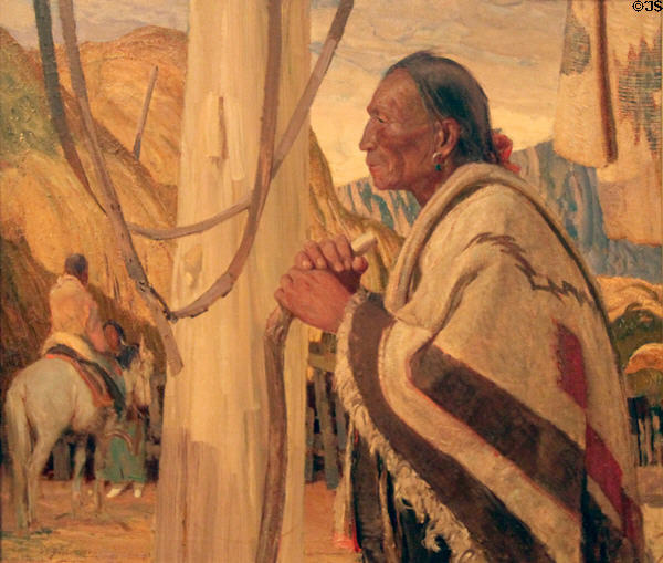 Santiago, the Chief painting (c1930) by Oscar E. Berninghaus at Harwood Museum of Art. Taos, NM.