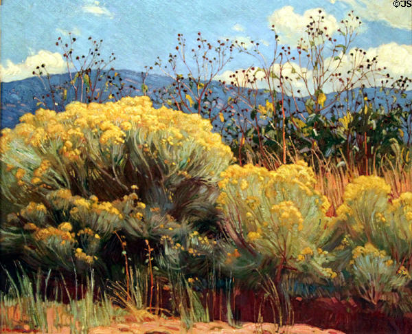 Chamisa in Bloom painting by Ernest Martin Hennings at Harwood Museum of Art. Taos, NM.