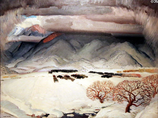 Winter Funeral painting (1932) by Victor Higgins at Harwood Museum of Art. Taos, NM.