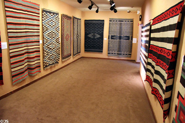 Gallery of antique native blankets at Millicent Rogers Museum. Taos, NM.