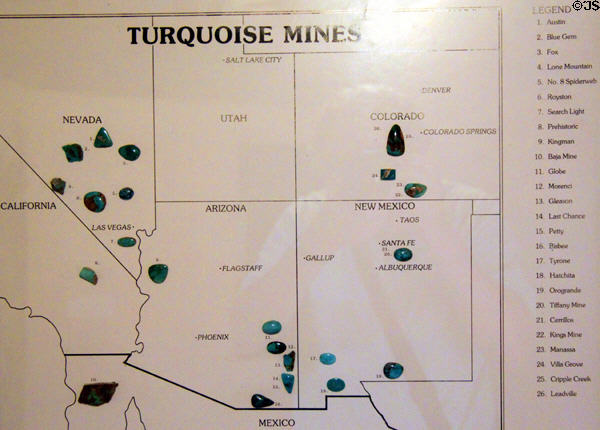 Display map of Turquoise Mines at Millicent Rogers Museum. Taos, NM.