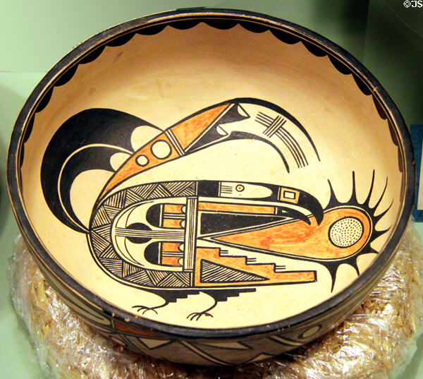San Ildefonso Pueblo polychrome Mythical Bird Bowl (c1925) by Maria Martinez at Millicent Rogers Museum. Taos, NM.