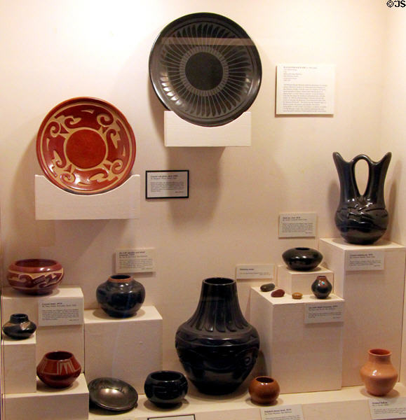 Pottery collection from Santa Clara & San Ildefonso Pueblos at Millicent Rogers Museum. Taos, NM.