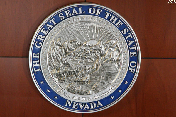 Great seal of State of Nevada in State Assembly. Carson City, NV.