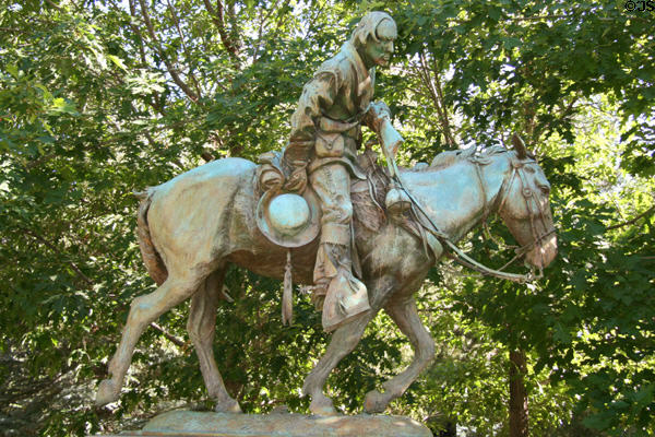 Memorial statue (1989) of Kit Carson on horseback exploring Nevada (1843-4) by Buckeye Blake (on State Capitol grounds). Carson City, NV.