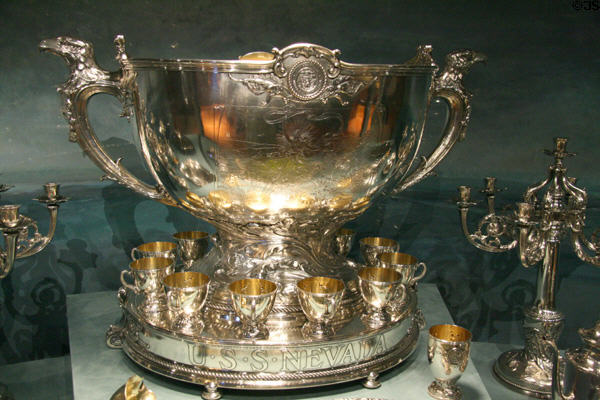 Battleship USS Nevada silver service punch bowl (1915) by Gorham & Co. at Nevada State Museum. Carson City, NV.