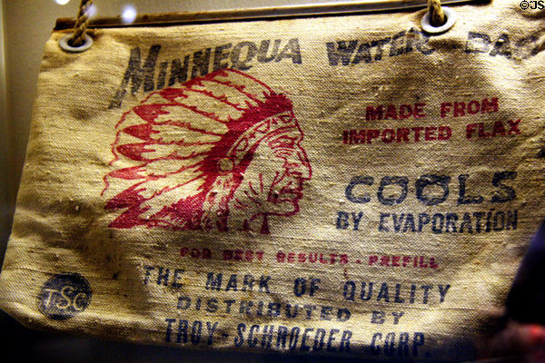 Minnequa Water Bag carried over desert for spare auto radiator water at Nevada State Museum. Carson City, NV.