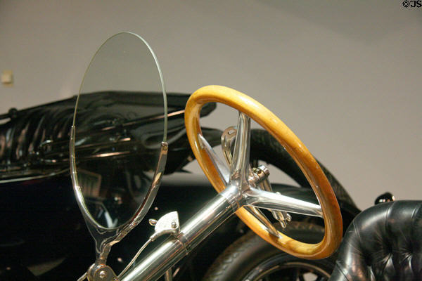 Stutz Bearcat (1913) detail of steering wheel & windscreen at National Automobile Museum. Reno, NV.