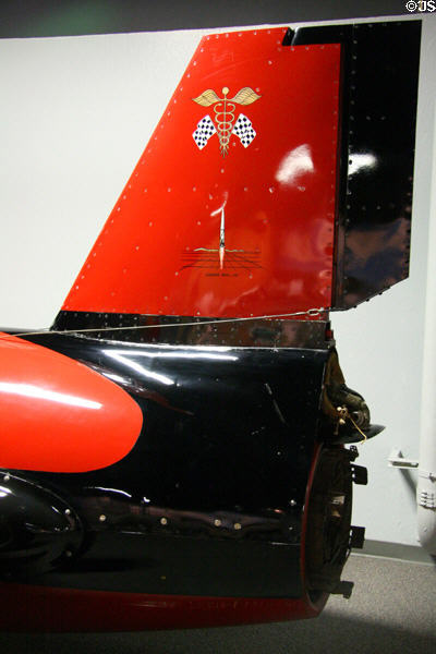 Tail detail of Flying Caduceus jet propelled car (1960) at National Automobile Museum. Reno, NV.