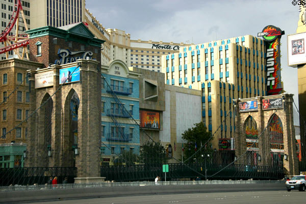 Old & modern New York buildings replicated behind Brooklyn Bridge on Las Vegas Strip. Las Vegas, NV.