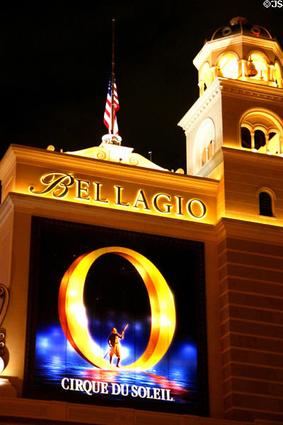 Bellagio Cirque du Soleil O sign at night. Las Vegas, NV.