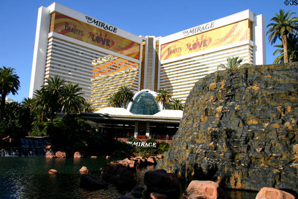 The Mirage Hotel volcano mound during day. Las Vegas, NV.