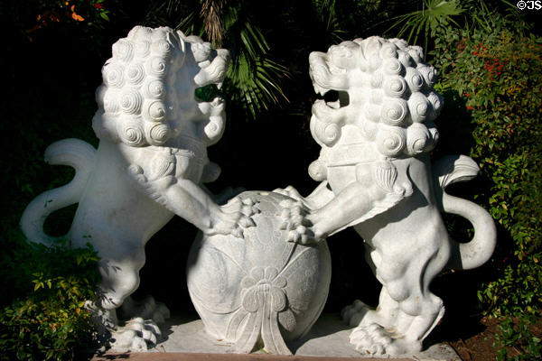 Pair of Chinese lion statues at The Mirage Hotel. Las Vegas, NV.