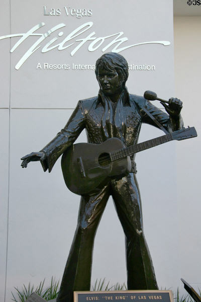 Statue of Elvis Presley outside of Las Vegas Hilton where he put on 837 consecutive sold-out shows to 2.5 million people. Las Vegas, NV.