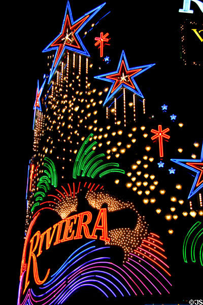 Riviera Hotel sign at night (2901 Las Vegas Blvd. South). Las Vegas, NV.