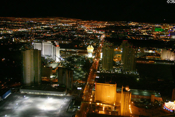 Hilton Hotel, apartments & skyline of Las Vegas from Stratosphere Tower. Las Vegas, NV.