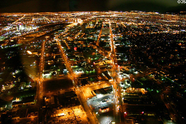 Night view of center of Las Vegas from Stratosphere Tower. Las Vegas, NV.