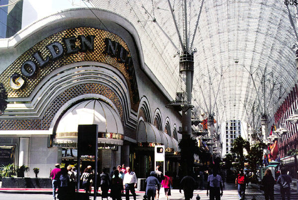 Golden Nugget Casino under Freemont Street Experience video show canopy in daylight. Las Vegas, NV.