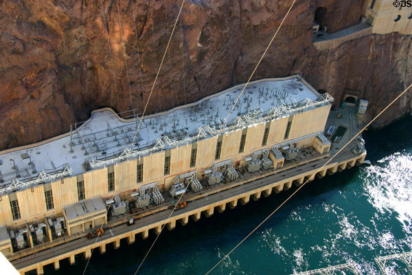 View of Hoover Dam power house from top of Dam. Las Vegas, NV.