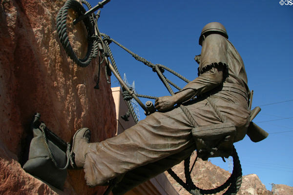 High Scaler sculpture (2000) by Steven Liguori shows how workers prepared high cliffs for Hoover Dam. Las Vegas, NV.