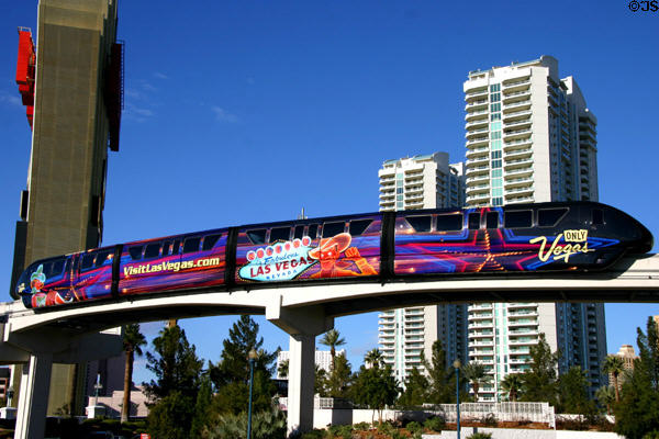 Las Vegas Monorail beats traffic of The Strip. Las Vegas, NV.