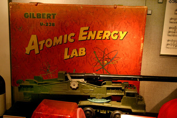 Toys of the atomic age including a Gilbert U-238 Atomic Energy Lab at Atomic Testing Museum. Las Vegas, NV.