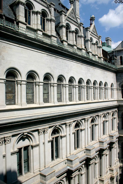 Courtyard levels showing change of styles over time in New York State Capitol. Albany, NY.