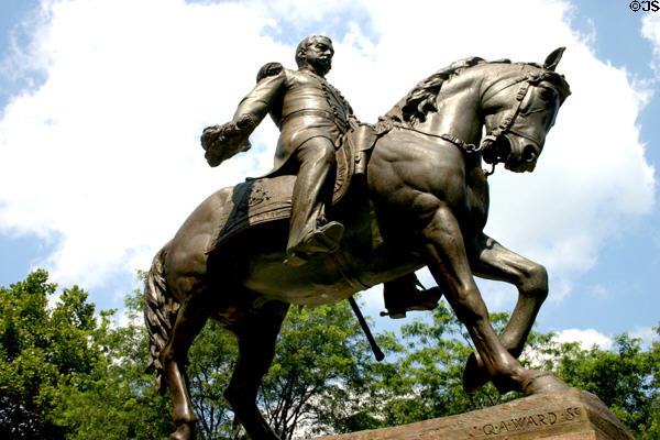 Equestrian statue of Albany-born US Army General Philip Henry Sheridan (1831-86) by J.Q.A. Ward at New York State Capitol. Albany, NY.
