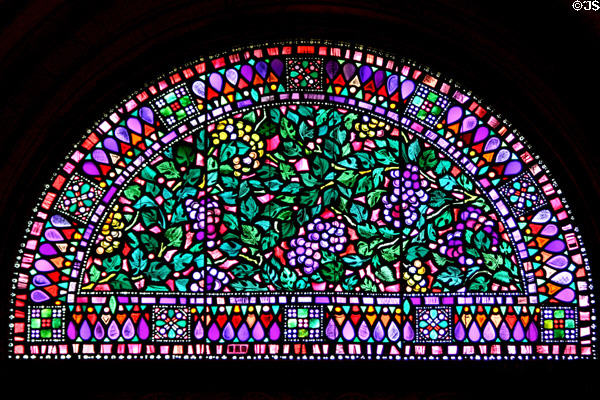 Stained glass in Governor's reception room showing wine agriculture in New York State Capitol. Albany, NY.