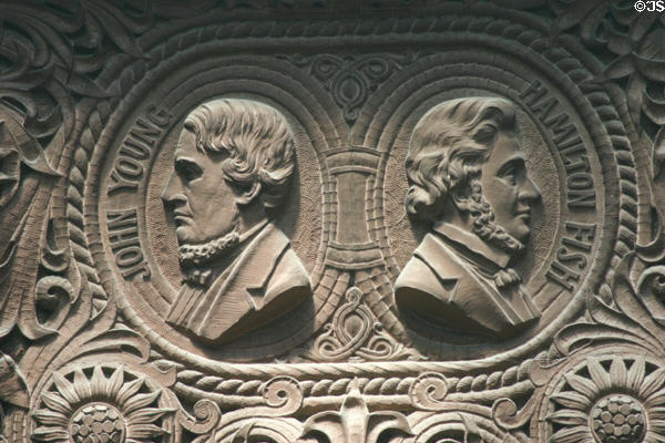 Prominent New Yorkers carved on Great Western staircase in New York State Capitol. Albany, NY.
