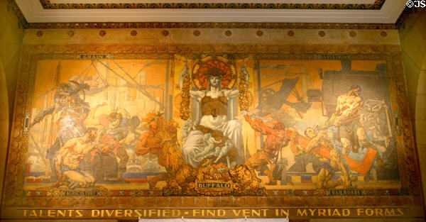 Buffalo City Hall mural by William de Leftwich Dodge showing the industries which made Buffalo prosperous titled Talents Diversified Find Vent in Myriad Forms. Buffalo, NY.