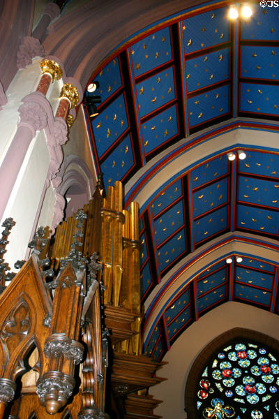 Gold stars on blue ceiling plus organ in Saint Paul's Episcopal Cathedral. Buffalo, NY.