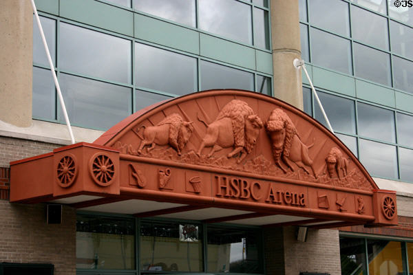 Buffalo reliefs on entrance of HSBC Arena. Buffalo, NY.