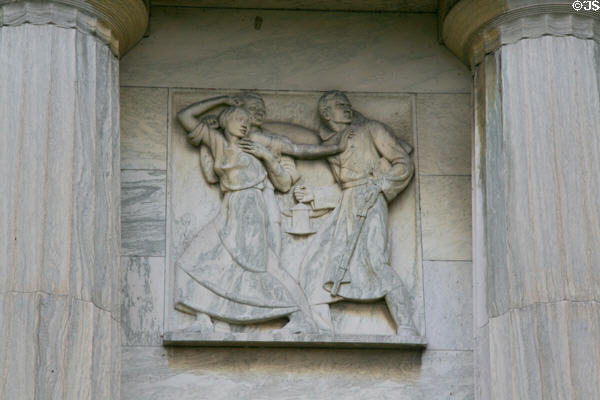 Freedom for Slaves on Underground Railway relief on facade of Buffalo History Museum (BECHS). Buffalo, NY.