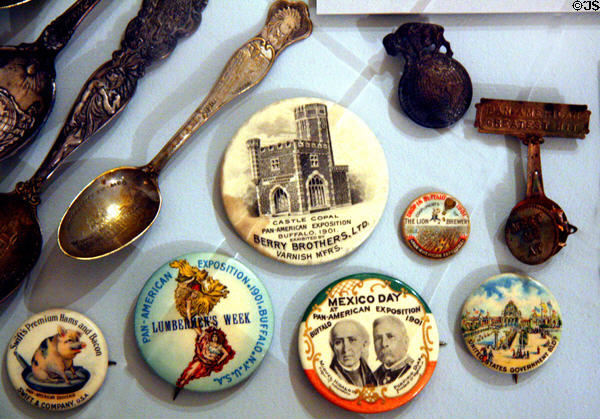 Souvenir buttons from Pan-Am Exposition (1901) at Buffalo History Museum (BECHS). Buffalo, NY.