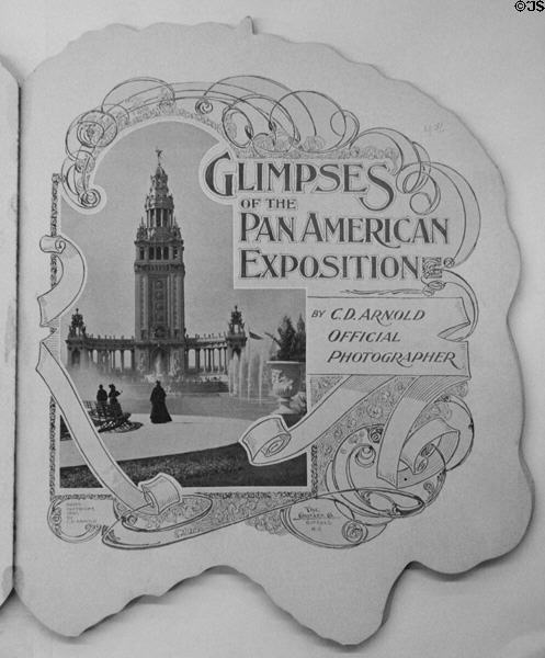 Buffalo-shaped title page of Glimpses of Pan-American Exposition by C.D. Arnold, Official Photographer (1898). NY.