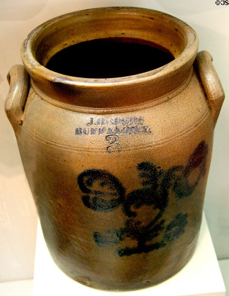 Stoneware food storage jar (1852-6) by J. Heiser of Buffalo in Buffalo History Museum (BECHS). Buffalo, NY.