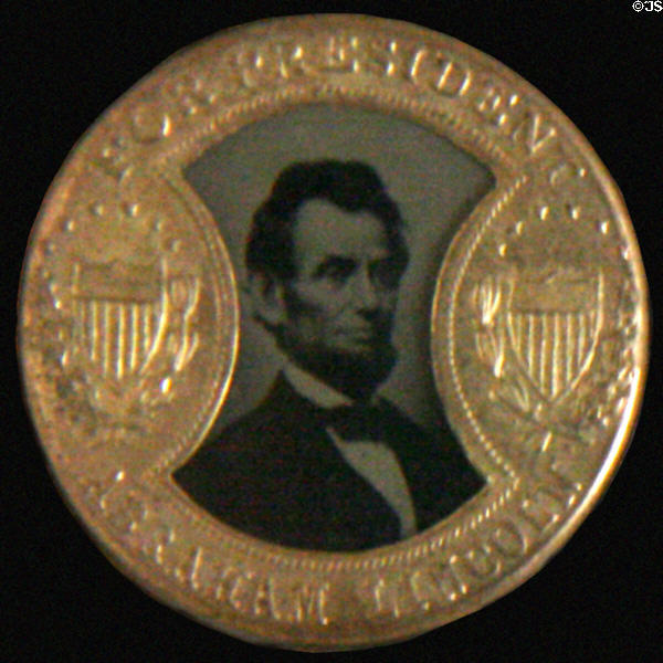 Abraham Lincoln campaign medal with photograph (1864) at Buffalo History Museum (BECHS). Buffalo, NY.