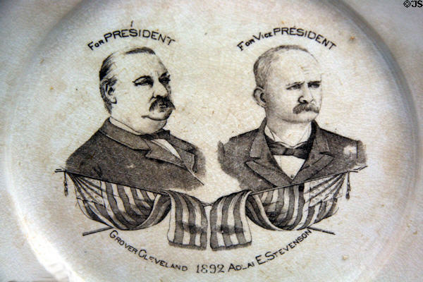 Grover Cleveland for President & Adlai E. Stevenson for Vice President campaign plate (1892) at Buffalo History Museum (BECHS). Buffalo, NY.